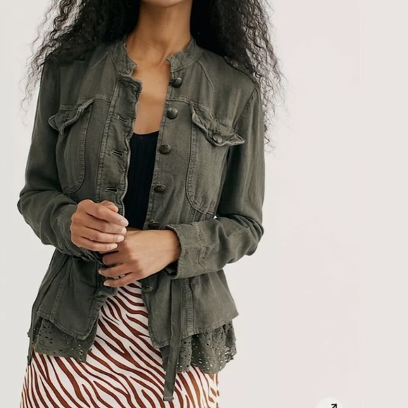 COPY - Free People Military Emilia Lace Trim Jacket/Top Olive Green MEDIUM - Picture 3 of 11